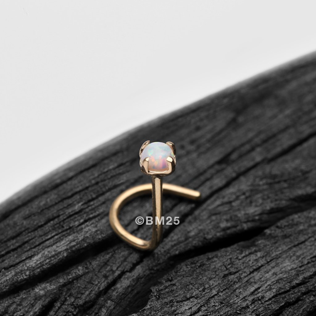 14 Karat Gold Prong Set Fire Opal Top Nose Screw Ring